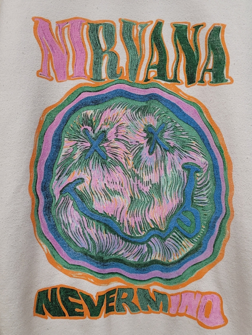 NIRVANA Psychedelic Smiley Graphic Nevermind Sweatshirt, Size M/L